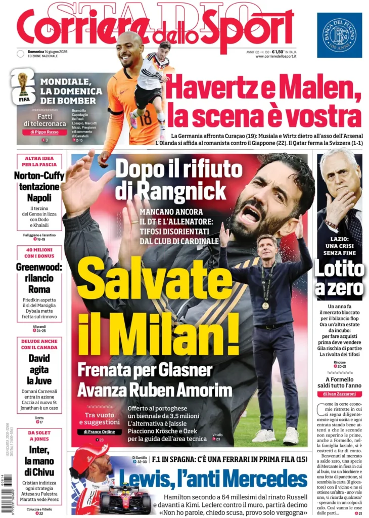Rassegna stampa Lazio: prime pagine quotidiani sportivi - 14 giugno 2026 23 corriere dello sport 033439b4f9k06