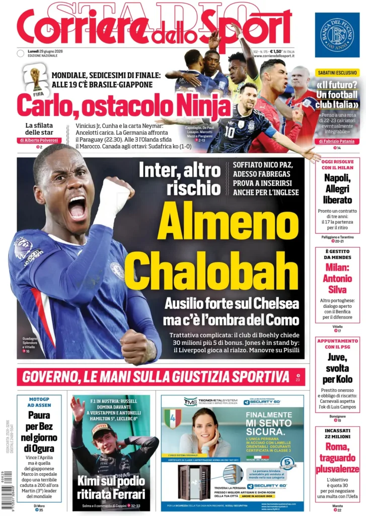 Rassegna stampa Lazio: prime pagine quotidiani sportivi - 29 giugno 2026 23 corriere dello sport 0632035ylabnj