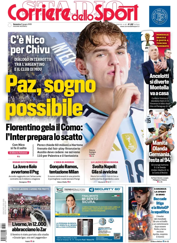 Rassegna stampa Lazio: prime pagine quotidiani sportivi - 21 giugno 2026 23 corriere dello sport 063237oq96wtk