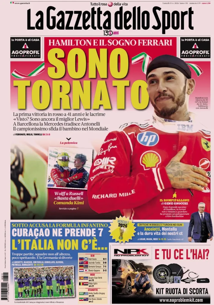 Le prime pagine dei principali quotidiani sportivi – 15 giugno 24 la gazzetta dello sport 0331040dqnmcg