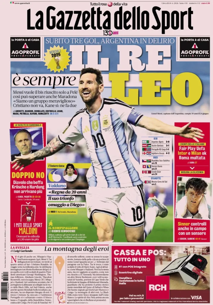 Le prime pagine dei principali quotidiani sportivi – 18 giugno 24 la gazzetta dello sport 033154dq64g72