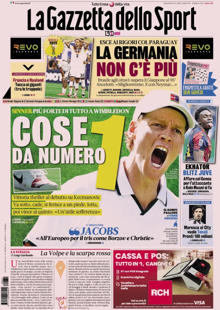 Le prime pagine dei principali quotidiani sportivi – 30 giugno 24 la gazzetta dello sport 0333026ubd59r