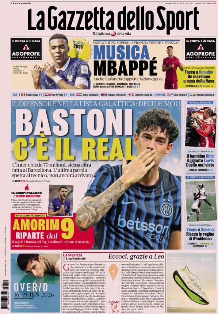 Le prime pagine dei principali quotidiani sportivi – 17 giugno 24 la gazzetta dello sport 0333032yz5d3s