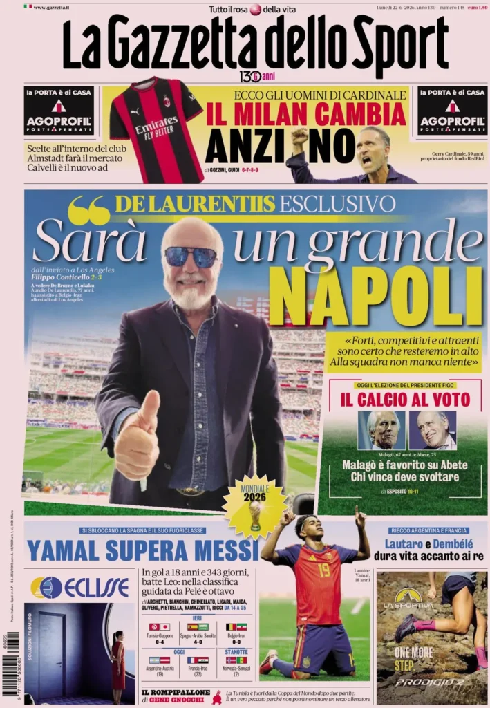 Le prime pagine dei principali quotidiani sportivi – 22 giugno 23 la gazzetta dello sport 033304psaczys