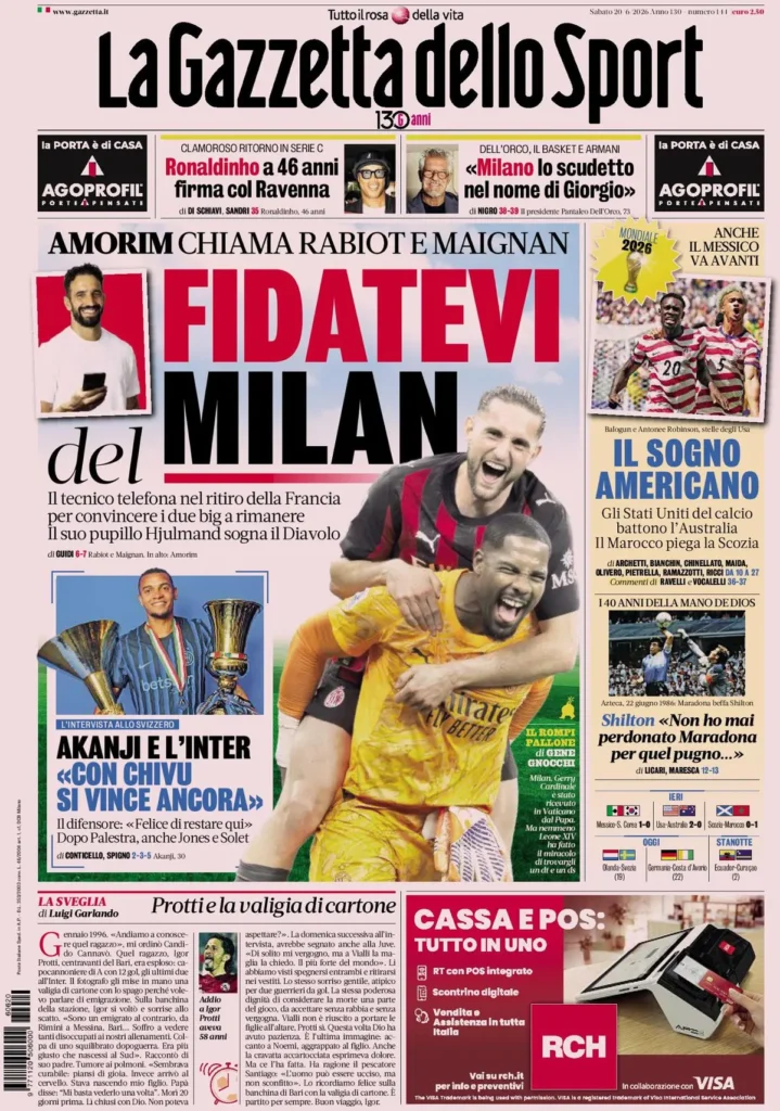 Le prime pagine dei principali quotidiani sportivi – 20 giugno 22 la gazzetta dello sport 0334409no6g0s