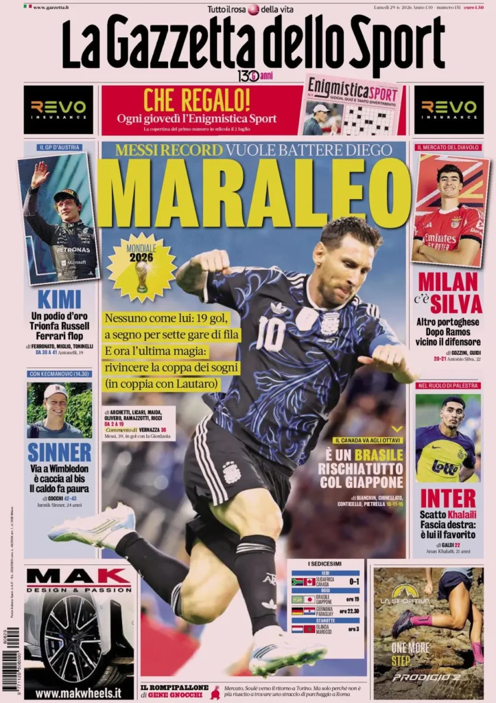 Rassegna stampa Lazio: prime pagine quotidiani sportivi - 29 giugno 2026 24 la gazzetta dello sport 0335575md7nc4