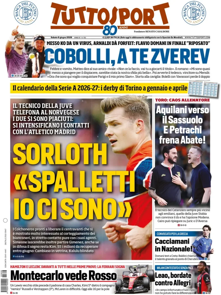 Le prime pagine dei principali quotidiani sportivi – 6 giugno 22 tuttosport 02030110n59ix