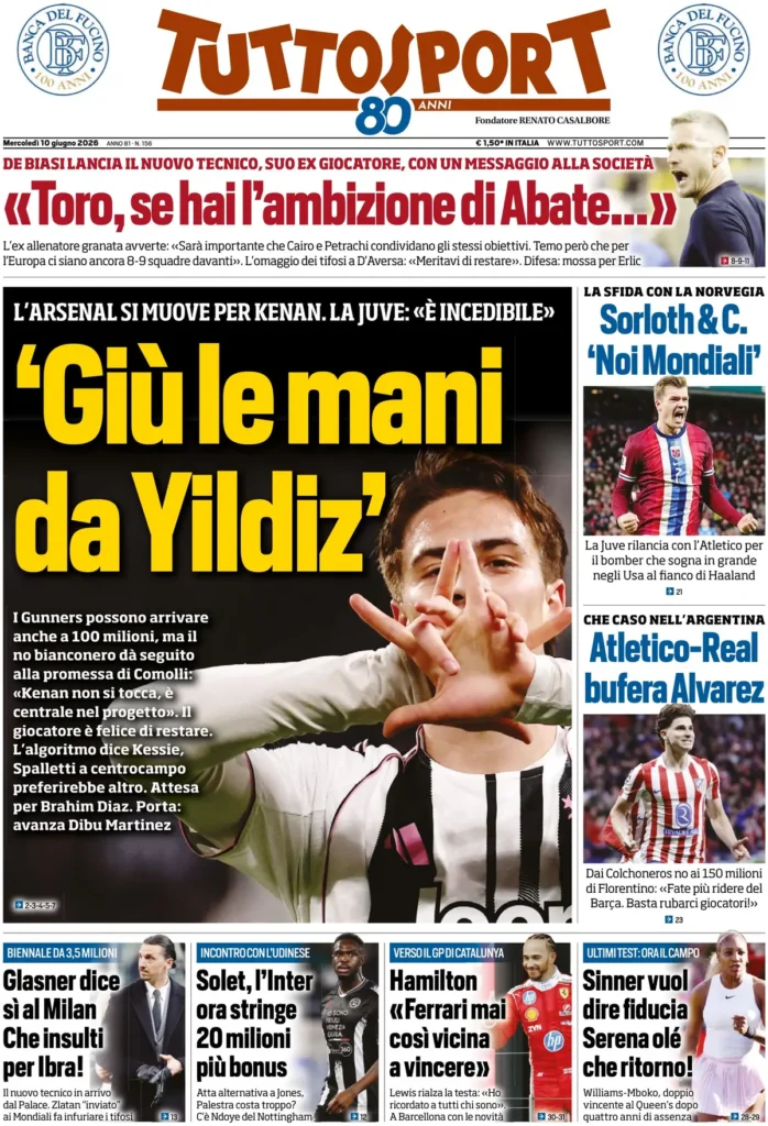Rassegna stampa Lazio: prime pagine quotidiani sportivi - 10 giugno 2026 22 tuttosport 0203020py7i45