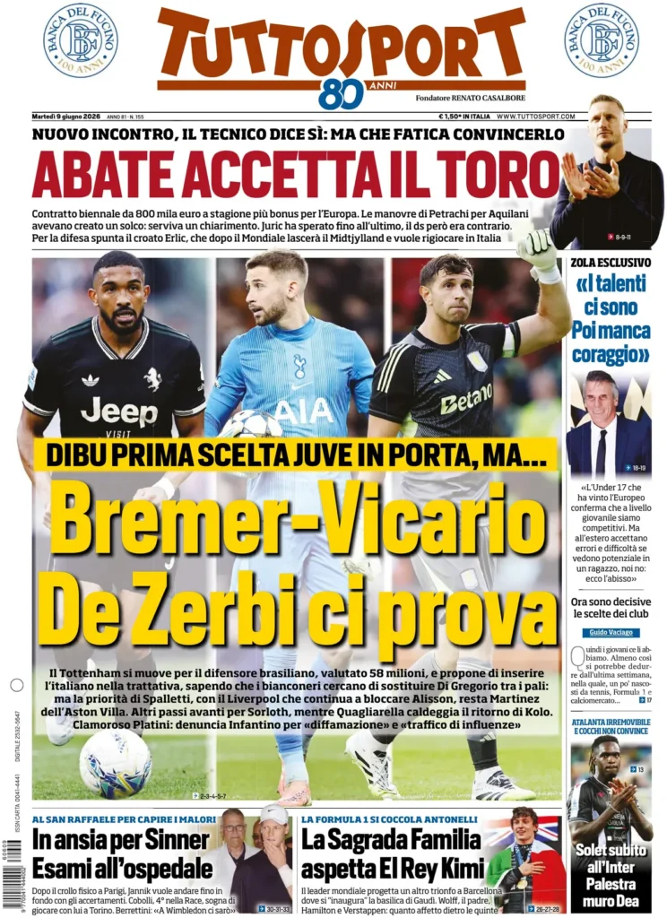 Le prime pagine dei principali quotidiani sportivi – 9 giugno 23 tuttosport 020302sy59p26