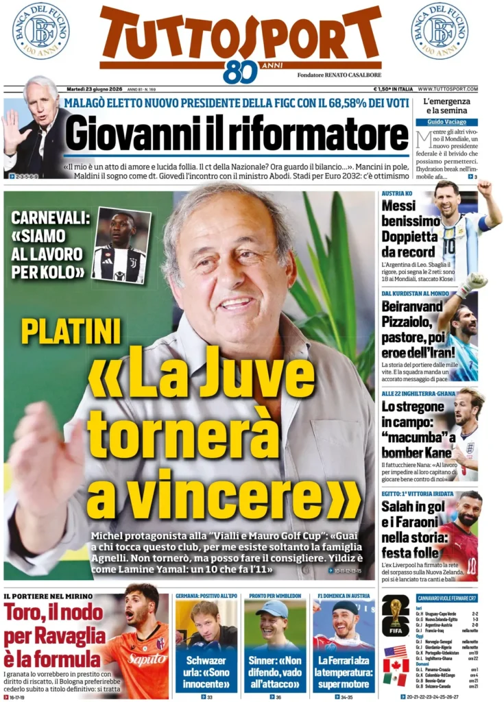 Rassegna stampa Lazio: prime pagine quotidiani sportivi - 23 giugno 2026 22 tuttosport 020326mok2xjx