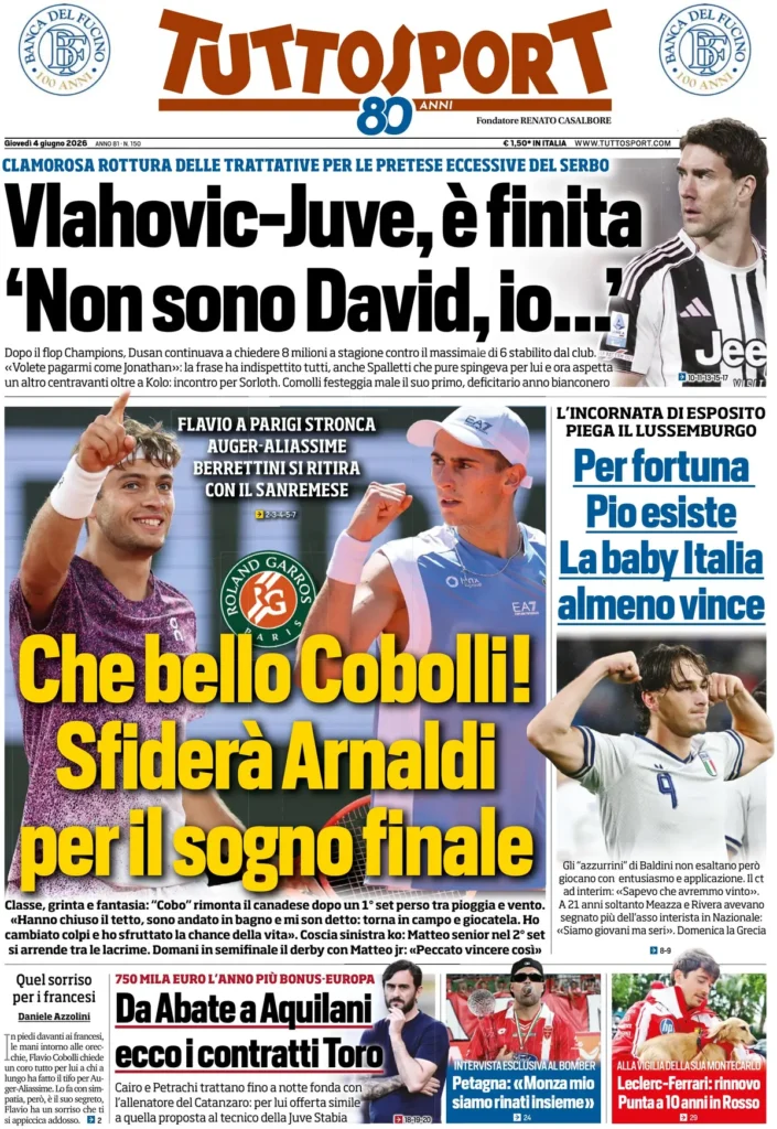 Le prime pagine dei principali quotidiani sportivi – 4 giugno 24 tuttosport 020331hdtdk5t