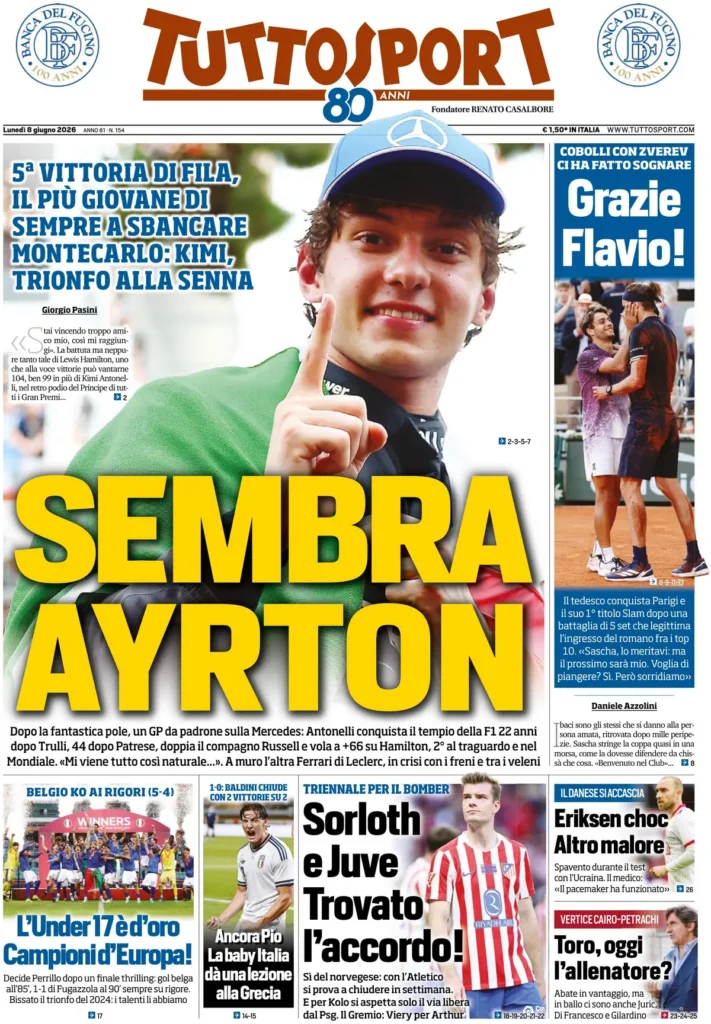 Le prime pagine dei principali quotidiani sportivi – 8 giugno 22 tuttosport 02044570b7s33