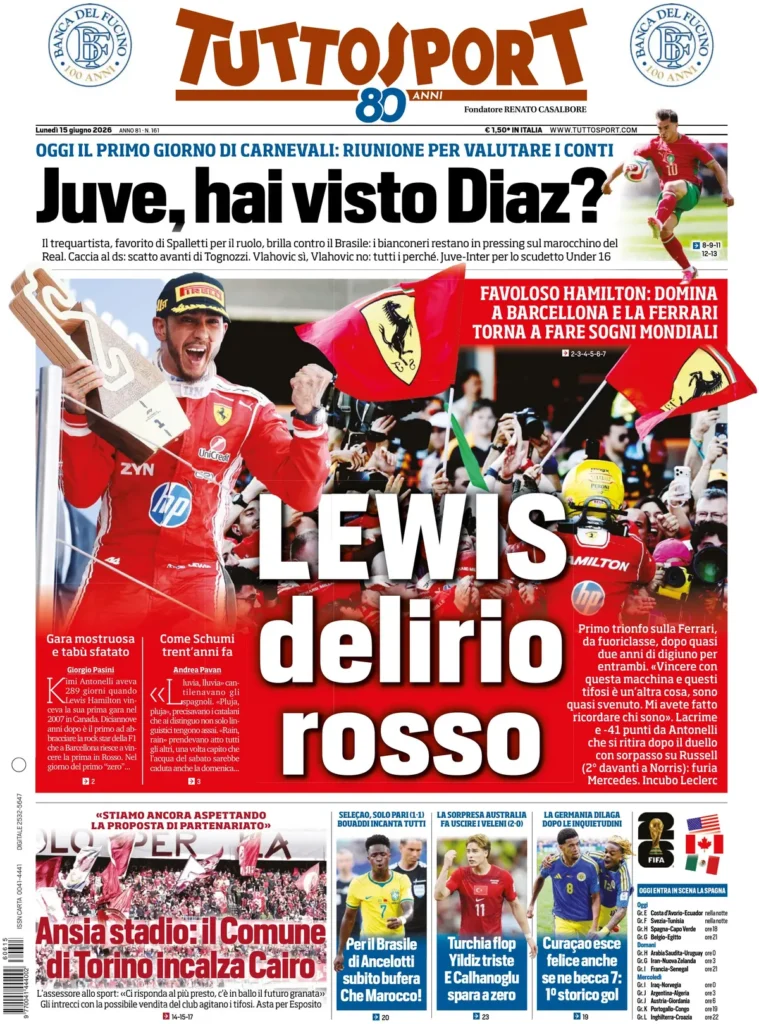 Le prime pagine dei principali quotidiani sportivi – 15 giugno 22 tuttosport 020700b887m7v