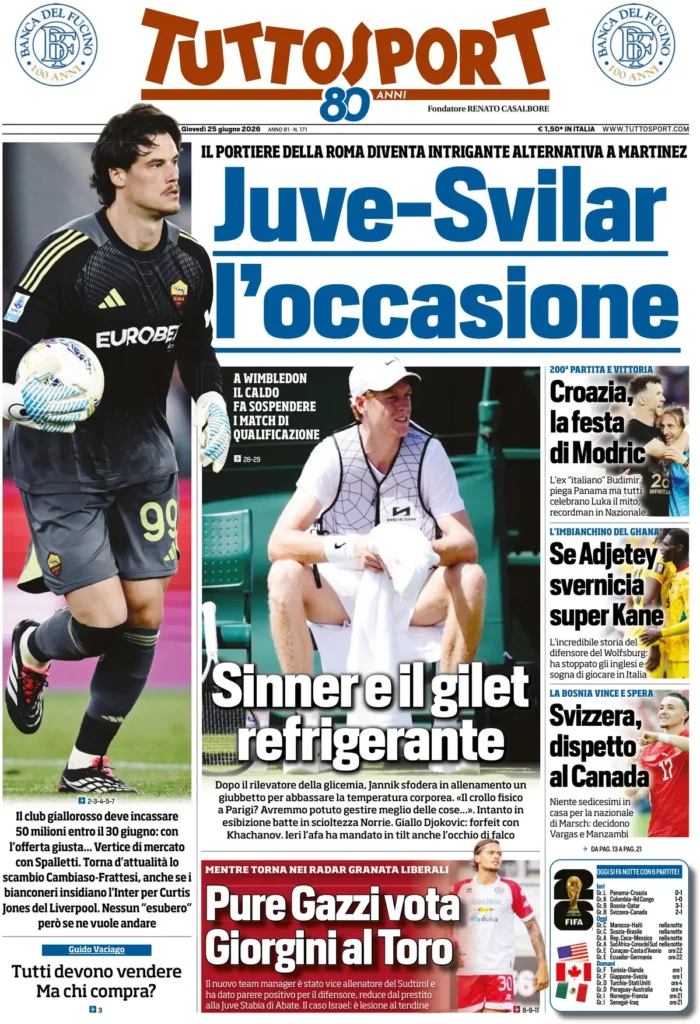 Rassegna stampa Lazio: prime pagine quotidiani sportivi - 25 giugno 2026 22 tuttosport 023156xahirap
