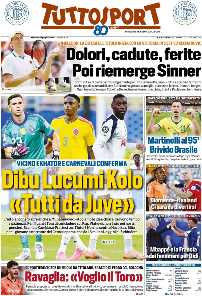 Le prime pagine dei principali quotidiani sportivi – 30 giugno 22 tuttosport 023711hzyd5d5