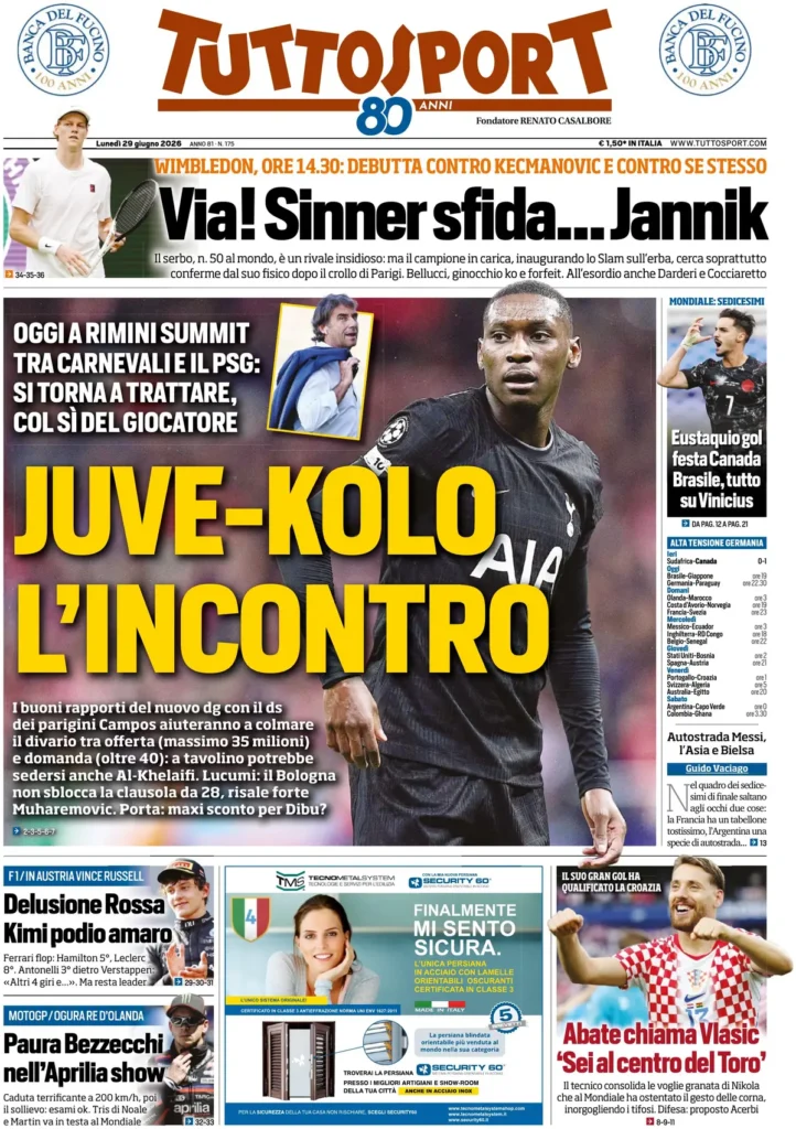 Rassegna stampa Lazio: prime pagine quotidiani sportivi - 29 giugno 2026 22 tuttosport 063248fojbjc9