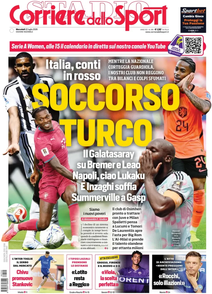 Rassegna stampa Lazio: prime pagine quotidiani sportivi - 22 luglio 2026 23 corriere dello sport 020308cmwbrwm