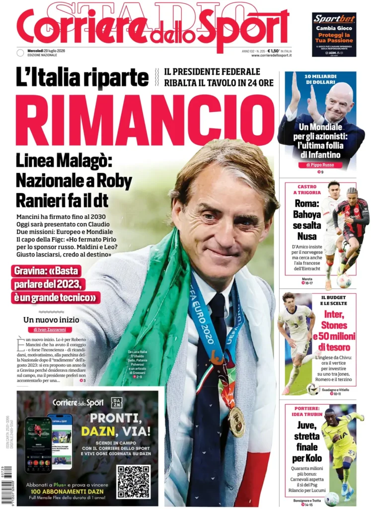 Le prime pagine dei principali quotidiani sportivi – 29 luglio 23 corriere dello sport 020308zs9e586