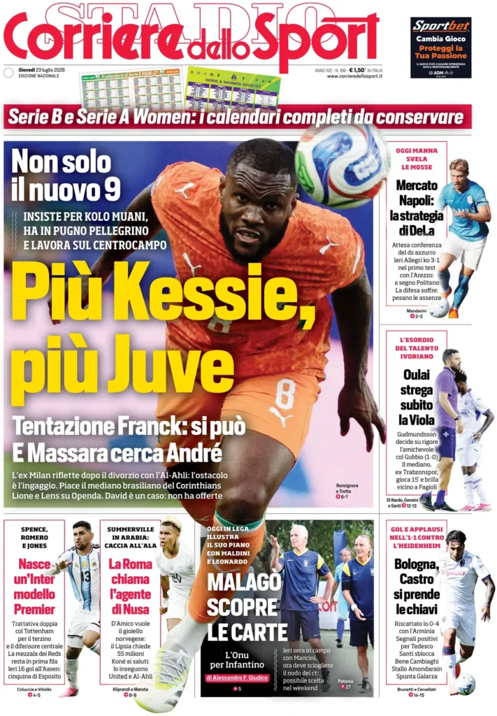 Le prime pagine dei principali quotidiani sportivi – 23 luglio 23 corriere dello sport 020310oljbo71