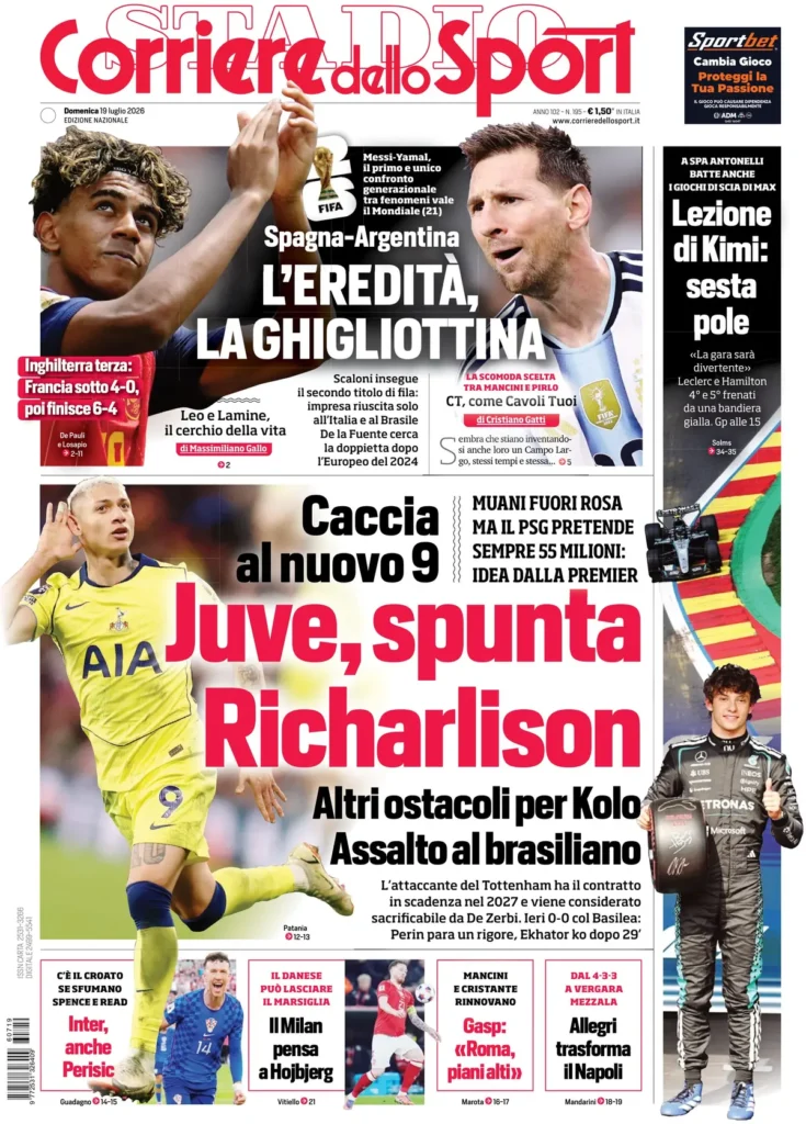 Rassegna stampa Lazio: prime pagine quotidiani sportivi - 19 luglio 2026 23 corriere dello sport 020330wth1osu
