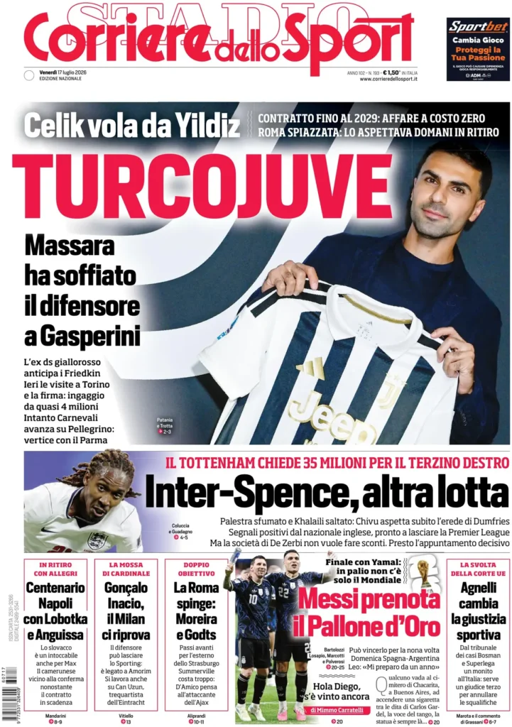 Le prime pagine dei principali quotidiani sportivi – 17 luglio 23 corriere dello sport 020425qbw6844