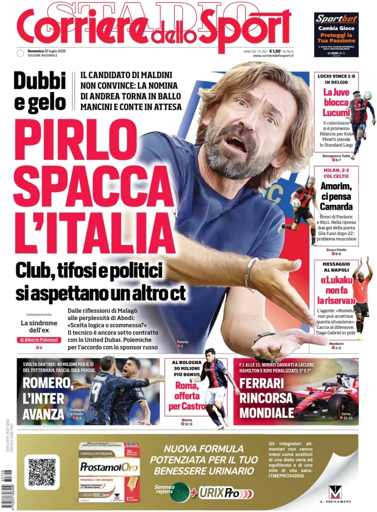 Le prime pagine dei principali quotidiani sportivi – 26 giugno 23 corriere dello sport 0205267d46mox