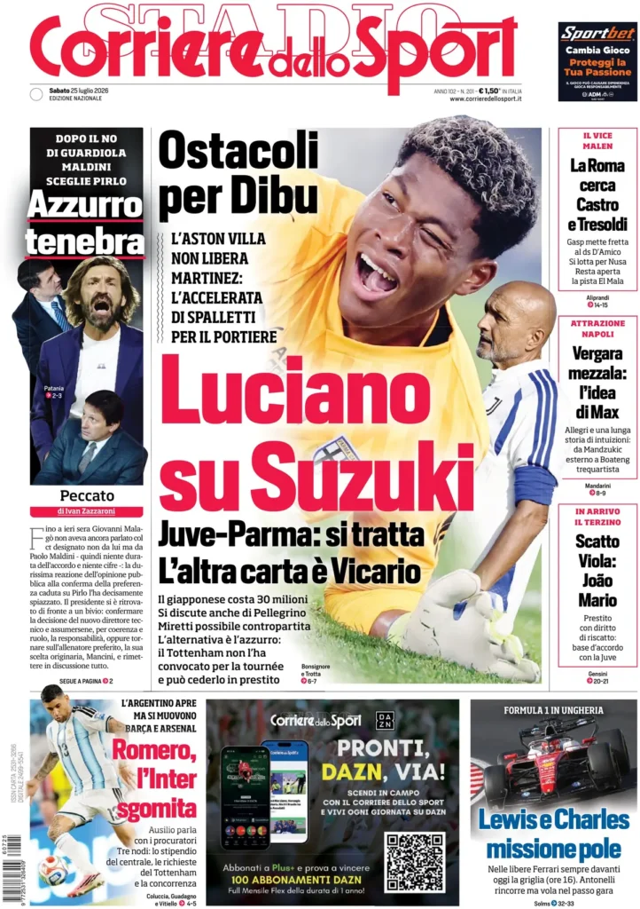 Le prime pagine dei principali quotidiani sportivi – 25 luglio 23 corriere dello sport 0206137af3lt1