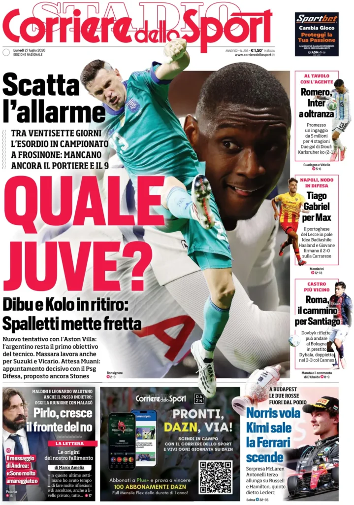 Le prime pagine dei principali quotidiani sportivi – 27 luglio 23 corriere dello sport 020802baycl3t