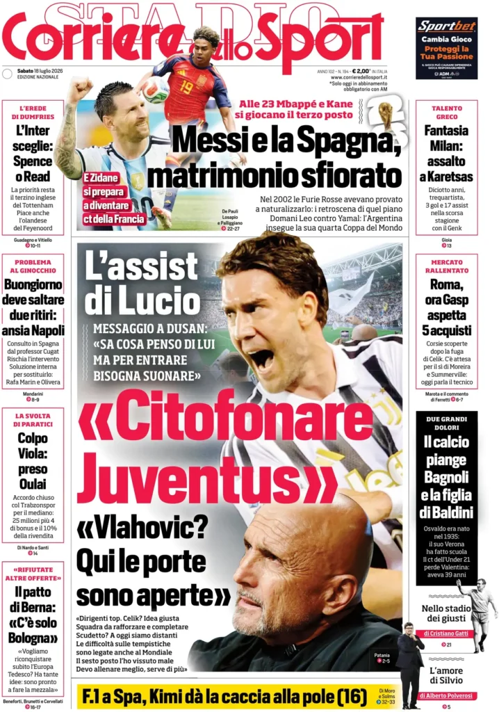 Le prime pagine dei principali quotidiani sportivi – 18 luglio 23 corriere dello sport 0208080945w0j