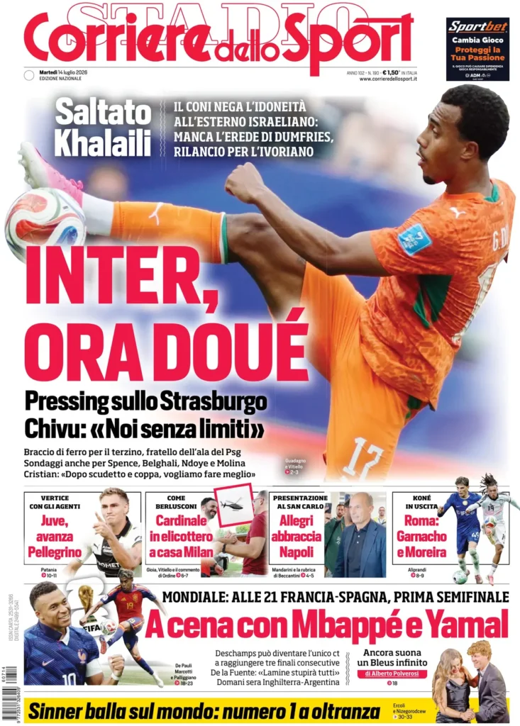 Le prime pagine dei principali quotidiani sportivi – 14 luglio 23 corriere dello sport 020858xtw37qz
