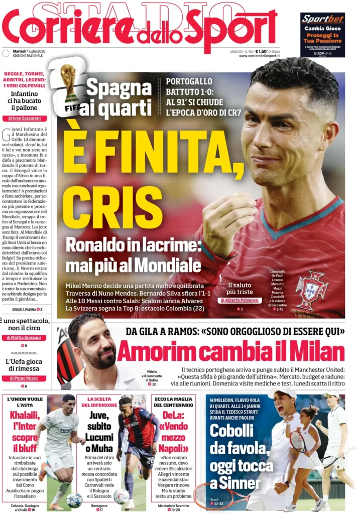 Le prime pagine dei principali quotidiani sportivi – 7 luglio 23 corriere dello sport 021011fvq94jj