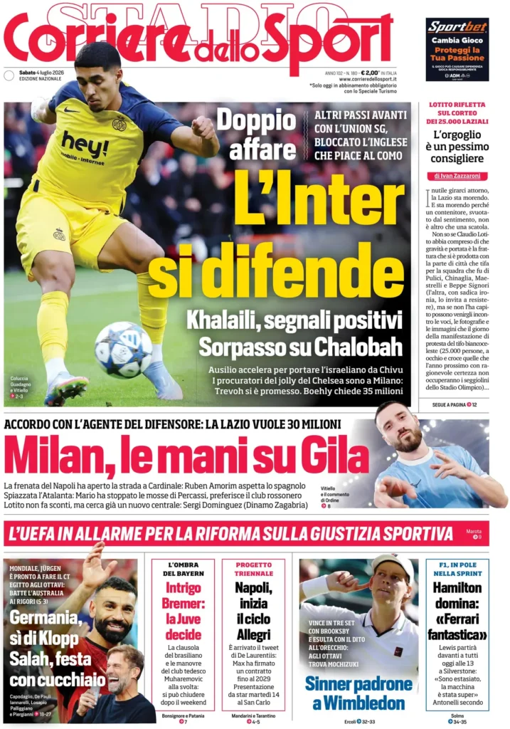 Le prime pagine dei principali quotidiani sportivi – 4 luglio 23 corriere dello sport 022221rcp9yao