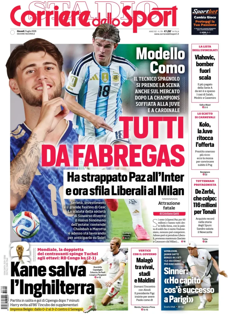 Le prime pagine dei principali quotidiani sportivi – 2 luglio 23 corriere dello sport 022513973a81a