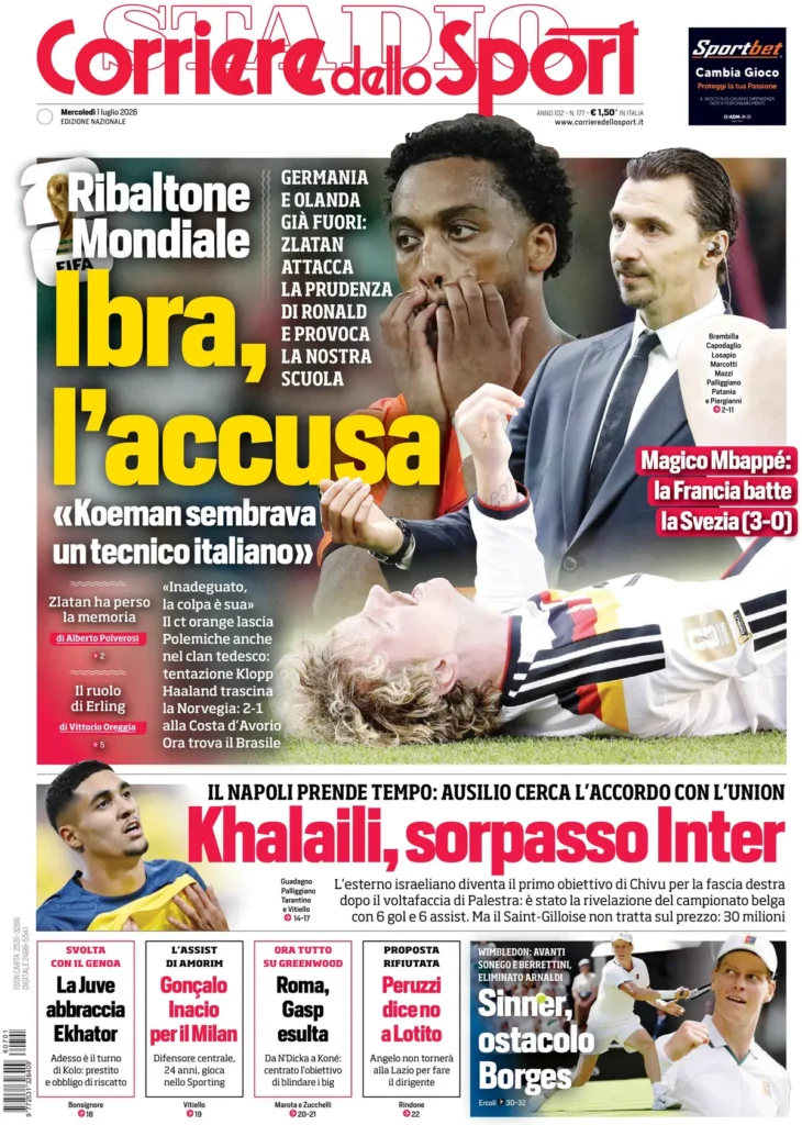 Rassegna stampa Lazio: prime pagine quotidiani sportivi - 1° luglio 2026 23 corriere dello sport 0225367tb7pzc