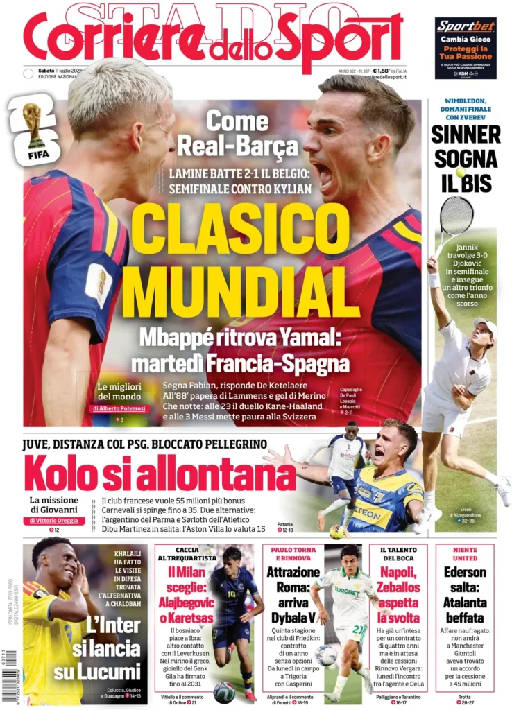 Le prime pagine dei principali quotidiani sportivi – 11 luglio 23 corriere dello sport 0231007tl9vkk