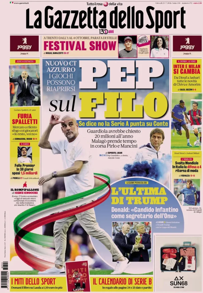 Le prime pagine dei principali quotidiani sportivi – 23 luglio 22 la gazzetta dello sport 031556nhtc7q8