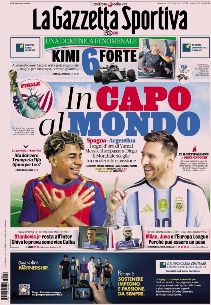 Rassegna stampa Lazio: prime pagine quotidiani sportivi - 19 luglio 2026 24 la gazzetta dello sport 032401m0z9dhf