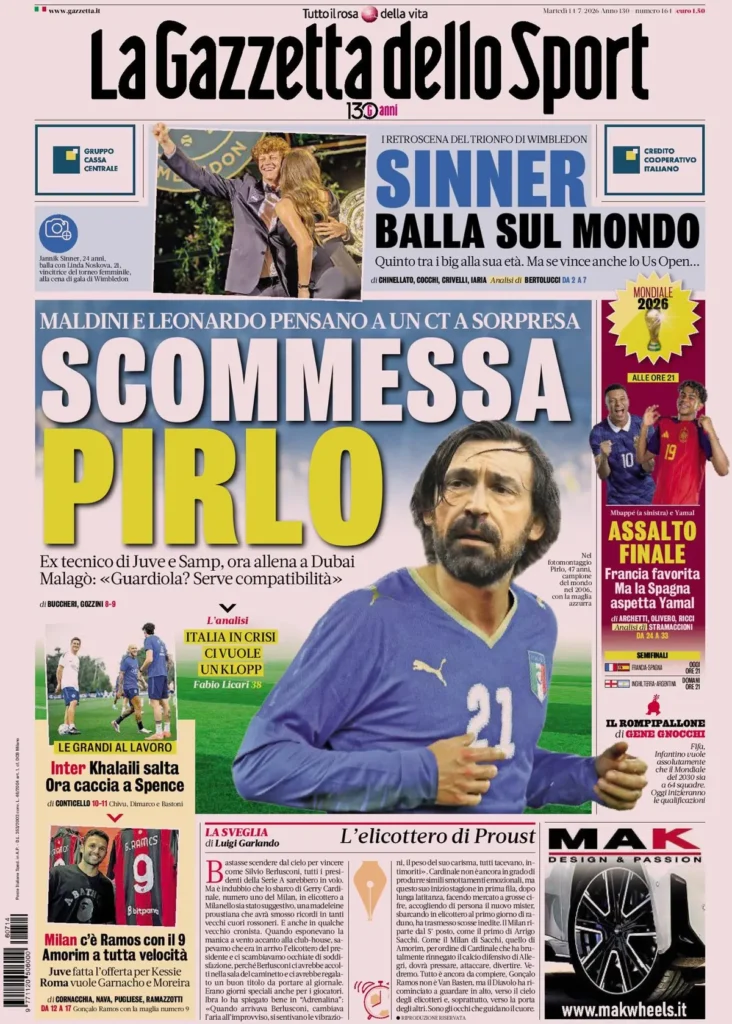 Le prime pagine dei principali quotidiani sportivi – 14 luglio 24 la gazzetta dello sport 0333031iedyfc