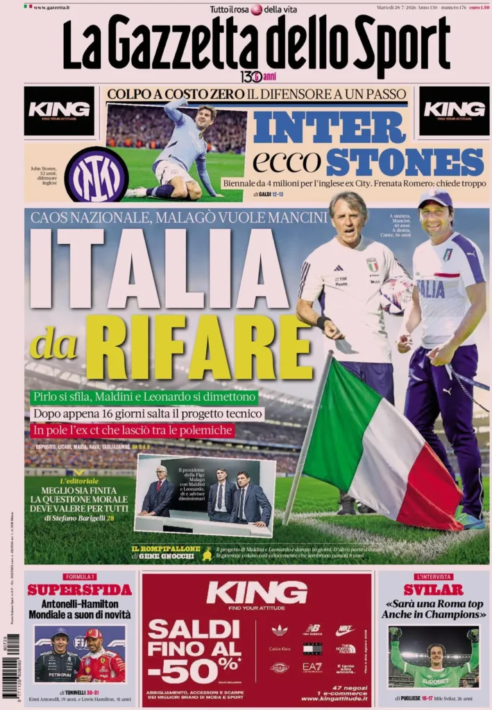 Rassegna stampa Lazio: prime pagine quotidiani sportivi - 28 luglio 2026 24 la gazzetta dello sport 033303jd52x0k