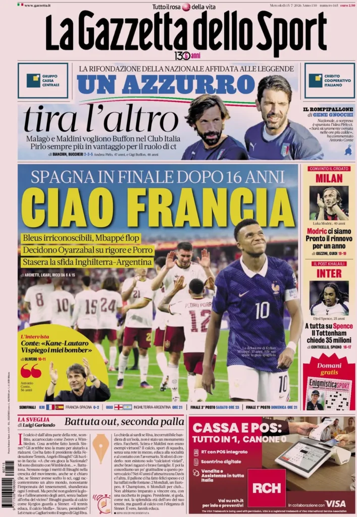 Le prime pagine dei principali quotidiani sportivi – 15 luglio 24 la gazzetta dello sport 033333x8l9h5k