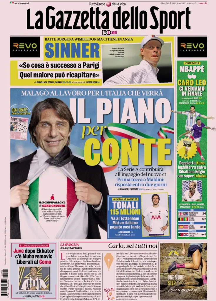 Le prime pagine dei principali quotidiani sportivi – 2 luglio 22 la gazzetta dello sport 033432vm89cvc