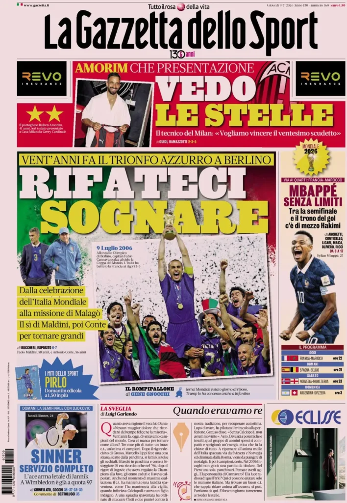 Le prime pagine dei principali quotidiani sportivi – 9 luglio 24 la gazzetta dello sport 034033ywe2q5g