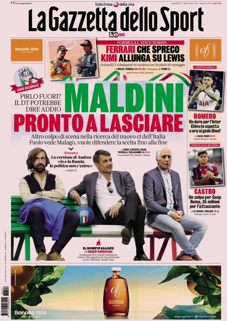 Le prime pagine dei principali quotidiani sportivi – 27 luglio 24 la gazzetta dello sport 034037jzs72mg