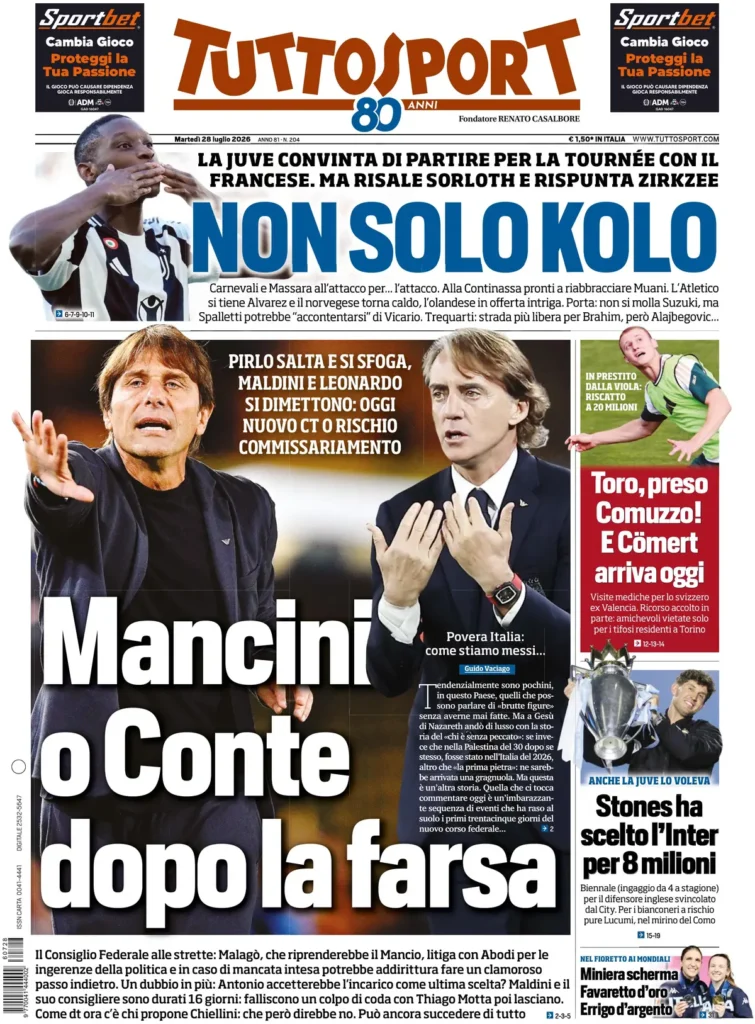 Rassegna stampa Lazio: prime pagine quotidiani sportivi - 28 luglio 2026 22 tuttosport 020300dooan0x