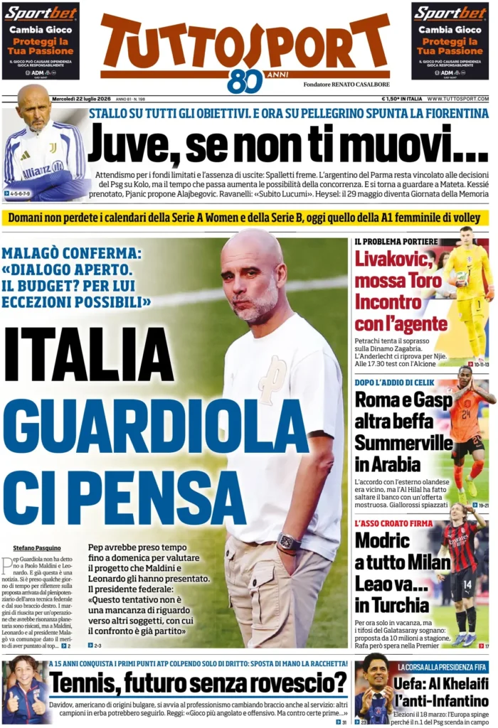 Rassegna stampa Lazio: prime pagine quotidiani sportivi - 22 luglio 2026 22 tuttosport 020302c8uaa62