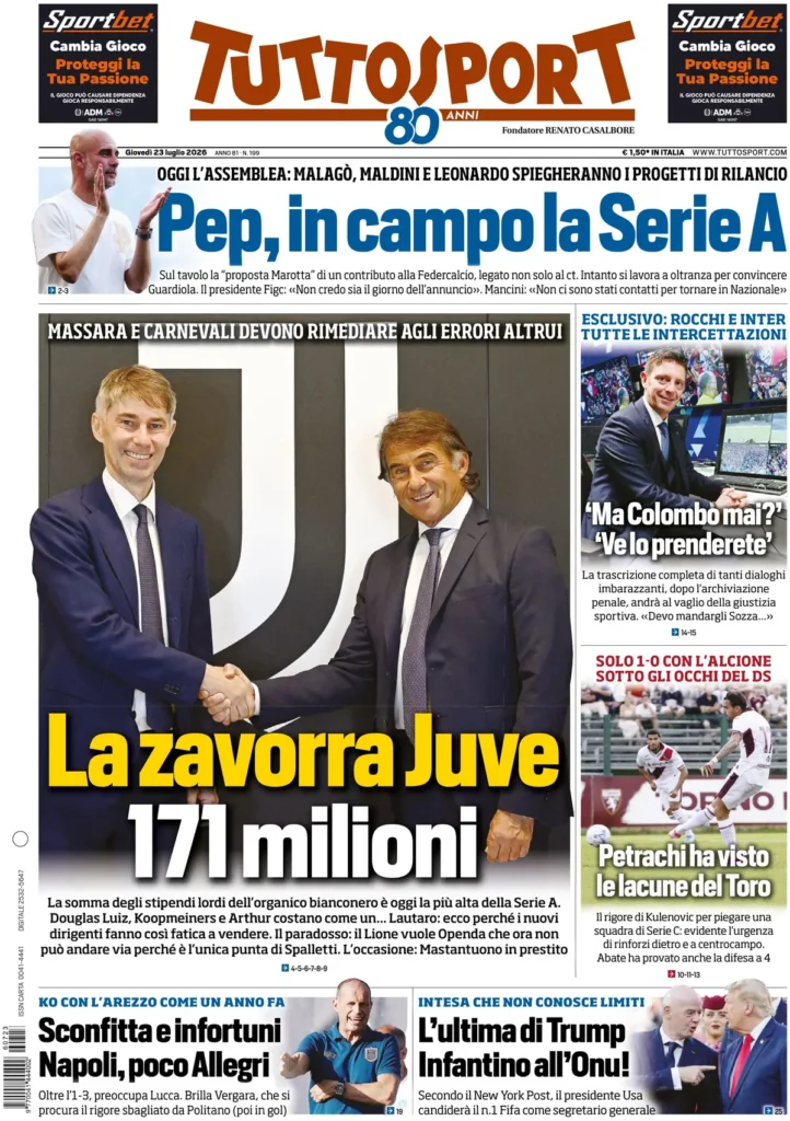 Le prime pagine dei principali quotidiani sportivi – 23 luglio 24 tuttosport 020302opz3ic3