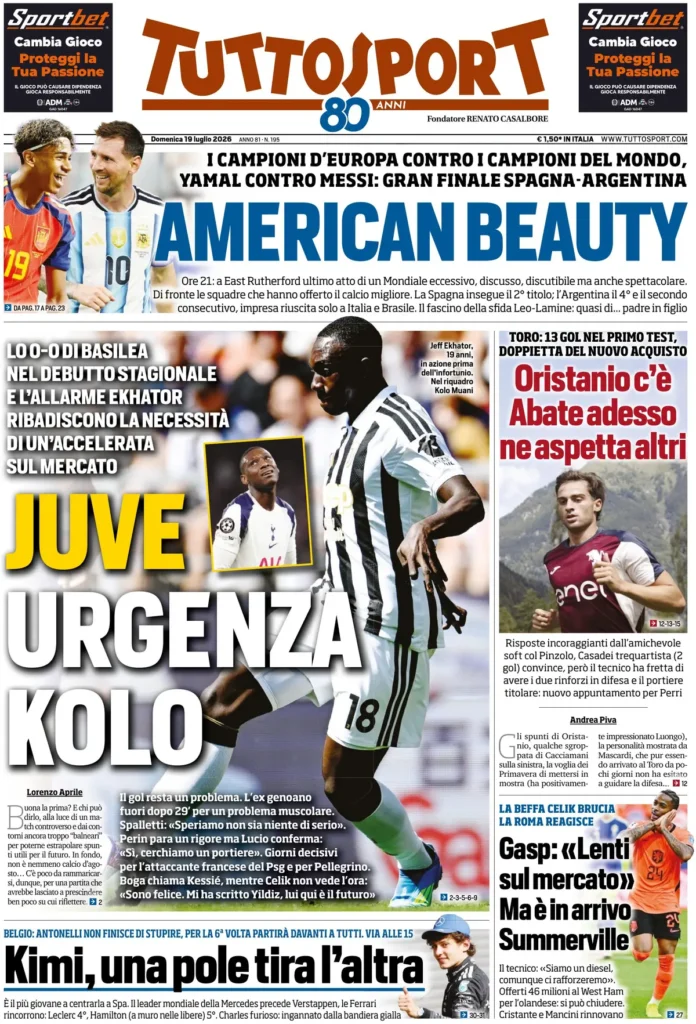 Rassegna stampa Lazio: prime pagine quotidiani sportivi - 19 luglio 2026 22 tuttosport 0203124kz86zy
