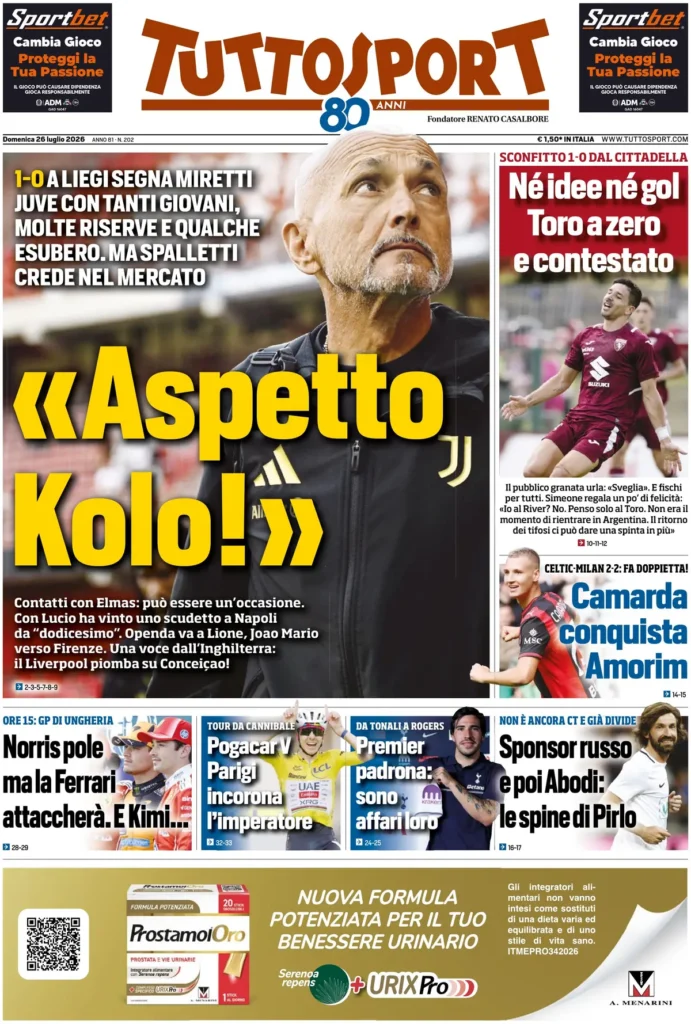 Le prime pagine dei principali quotidiani sportivi – 26 giugno 24 tuttosport 020339kmtaf6q