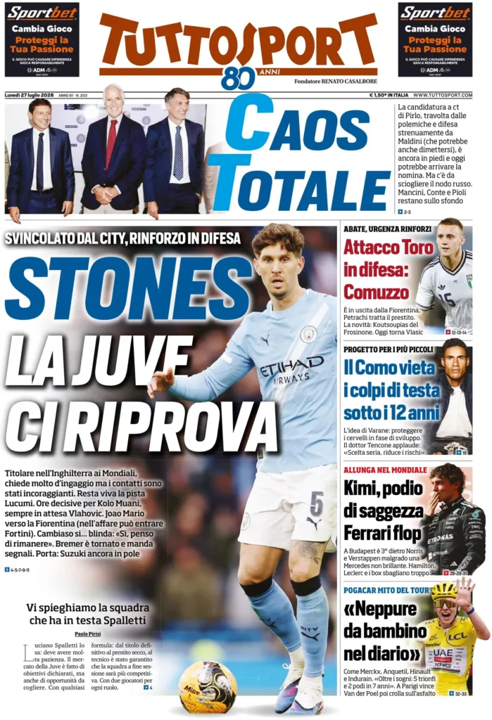 Le prime pagine dei principali quotidiani sportivi – 27 luglio 22 tuttosport 020424qit7gl8