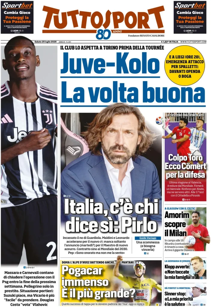 Le prime pagine dei principali quotidiani sportivi – 25 luglio 24 tuttosport 020618o39cr0o